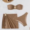 Bikini 3 Pièces Café Métallisé – Glamour & Détails Dorés